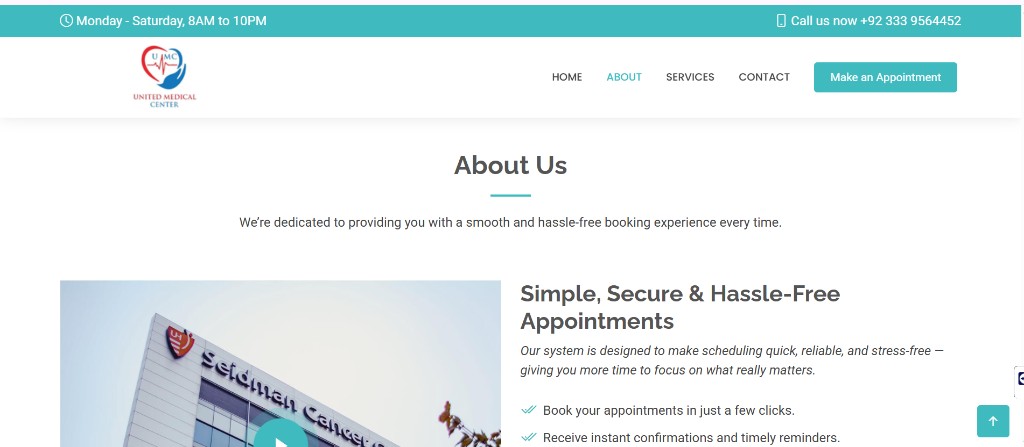 About — secure, hassle-free appointment messaging with facility imagery